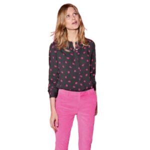 Women's 10 Boden Paula Popover Long Sleeve Gray with Pink Leaves